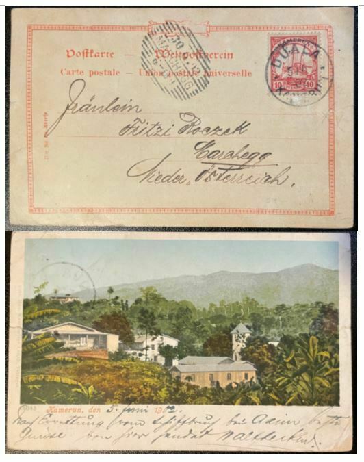 1902 Cameroun #9 On View Post Card To Austria; Card Faults; Ship Topical *d