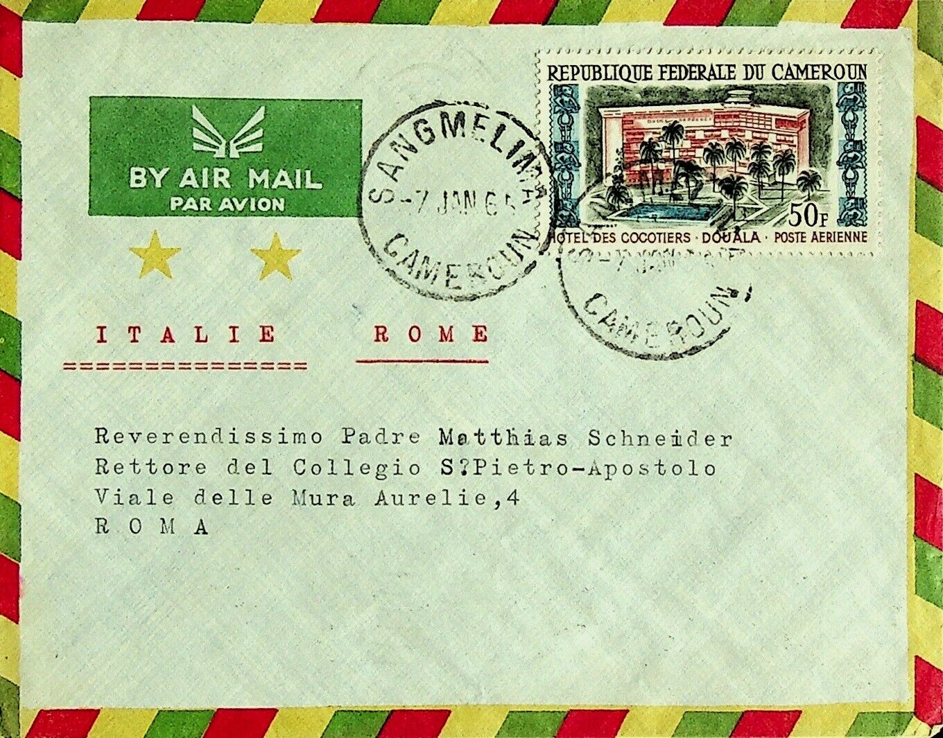 Cameroon 1965 50f On Airmail Cover From Sangmelima  To Rome, Italy