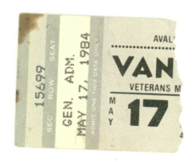 Van Halen & The Velcros 5/17/84 Phoenix Az Veterans Memorial Col Ticket Stub!