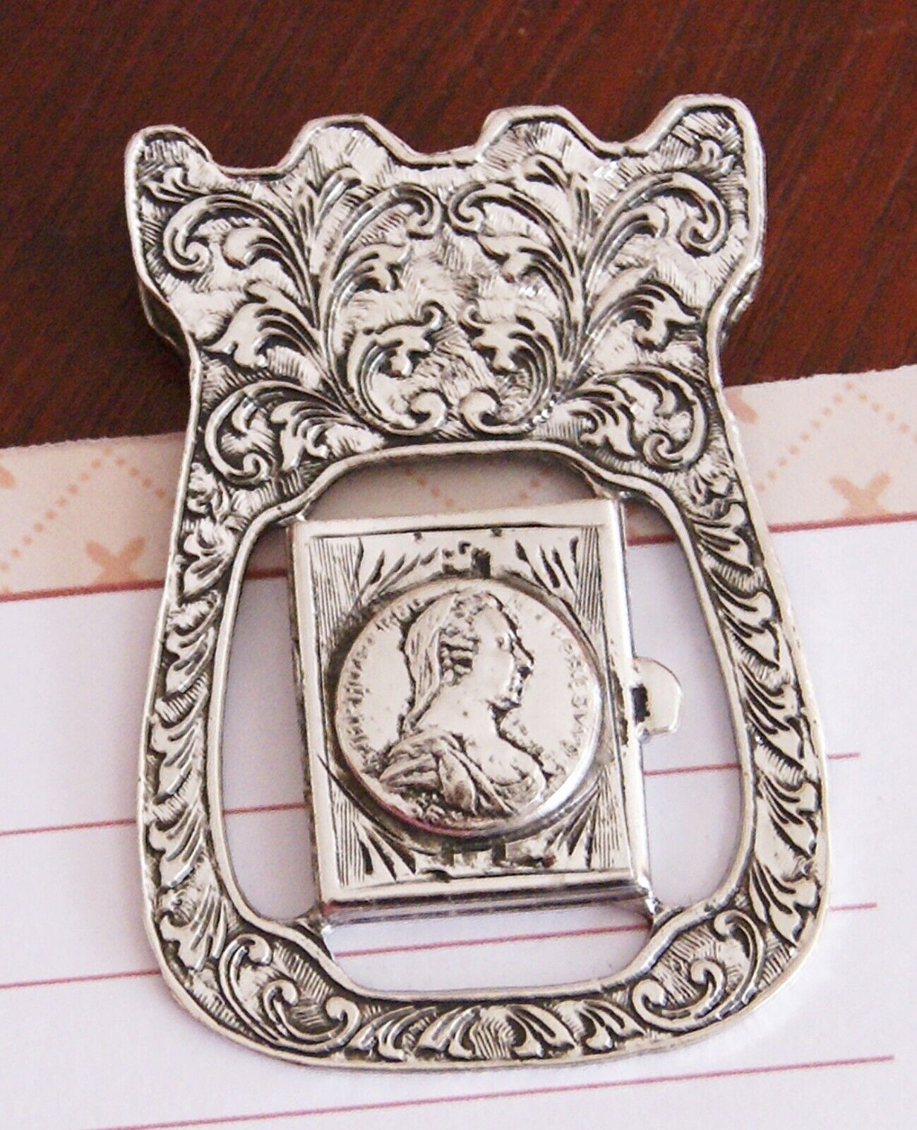 Vintage Paper Clip Or Holder  W/ Repro.maria Theresa Austrian Coin From 1780