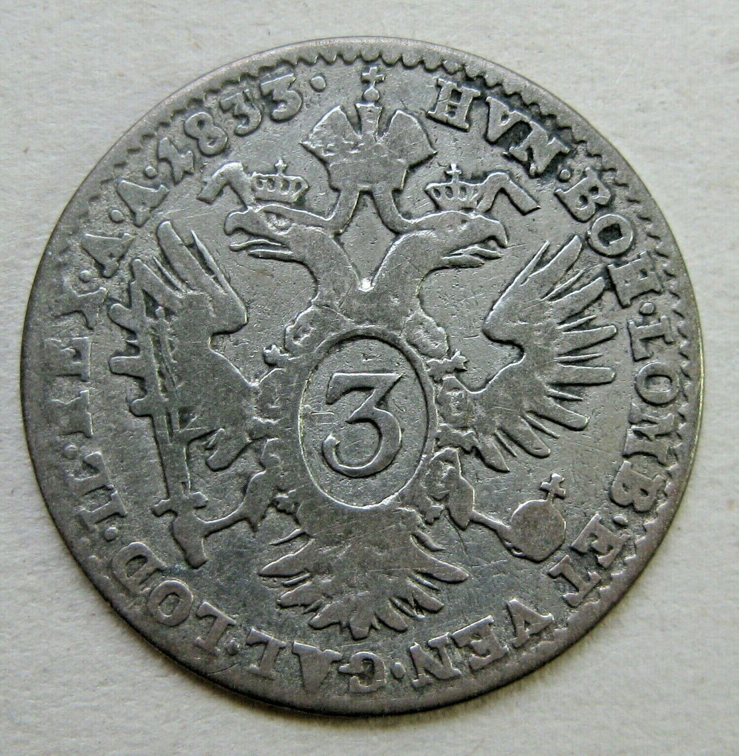 Austria 1833-a 3 Kreuzer Silver!!!!