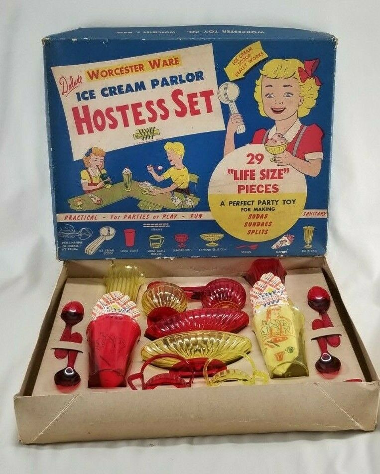 Worcester Ware Ice Cream Parlor Hostess Set Toy In Original Box - Must See, Rare