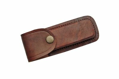 Folding Pocket Knife Sheath | 5" Textured Brown Genuine Leather Belt Case