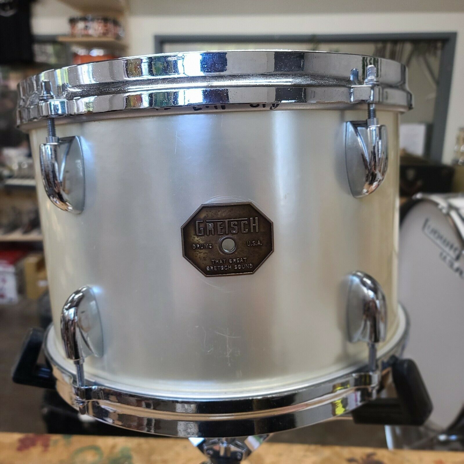 Gretsch 8x12 Tom With Stretch Stop Sign Badge 1972 Unknown Finish