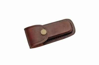Folding Pocket Knife Sheath | 4" Brown Genuine Leather Belt Case
