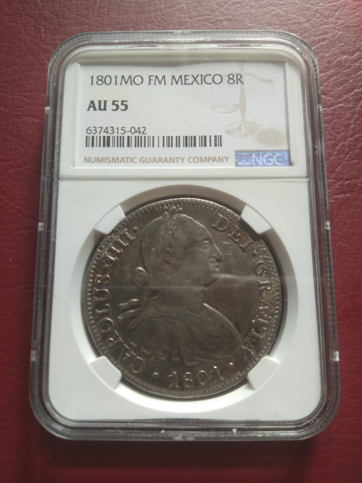 Ngc Au.55 Mexico 8 Reales 1801 Mofm Carolus Iiii Rare Grade
