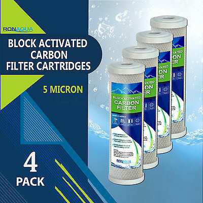 4pk- 9.875" X 2.5" Coconut Shell Carbon Block Water Filter For Whole House & Ro