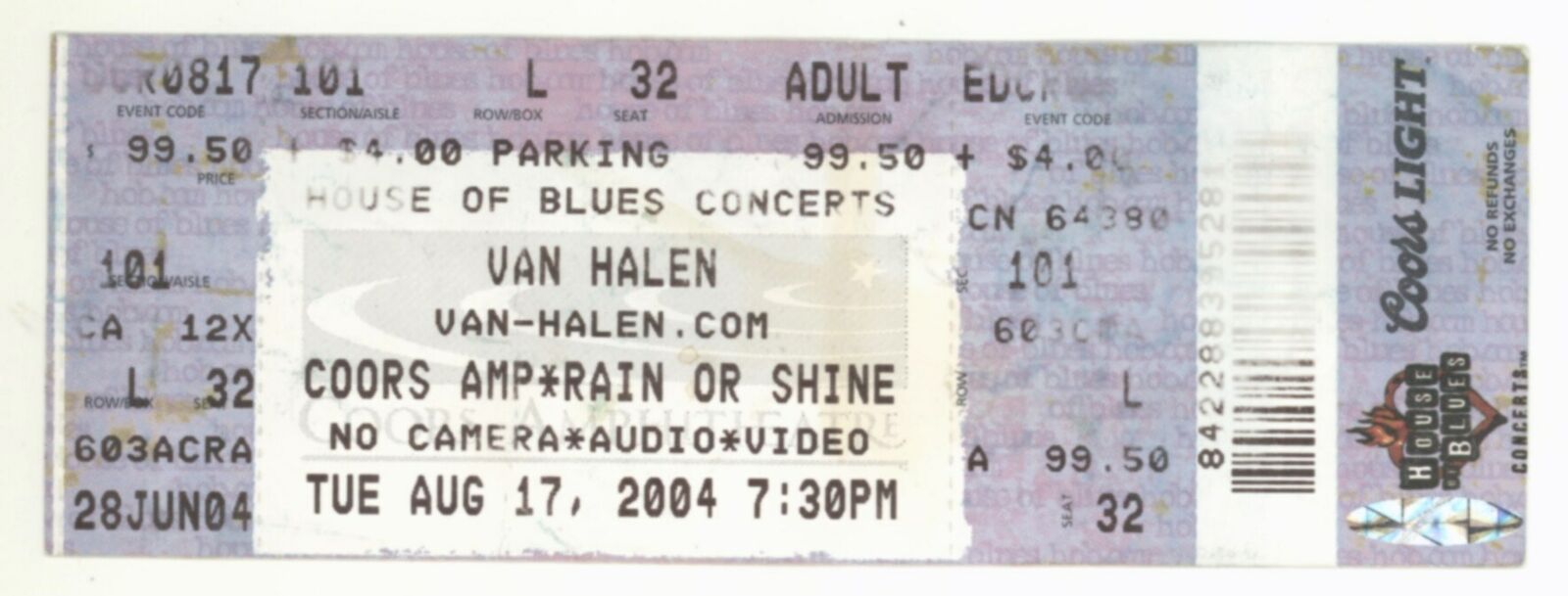Rare Van Halen 8/17/04 Chula Vista Ca Coors Amphitheatre Concert Ticket!